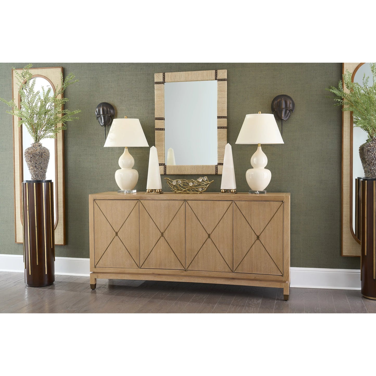 004 SI-2105595 | Additional Silo | Newton Mirror by Chelsea House in cream, chocolate, clear, plain. Made from raffia/abaca on wood/mirror in a modern style.