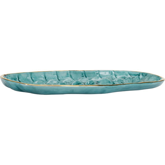 Crocodile Tray by Chelsea House in turquoise glaze, gold. Made from ceramic in a coastal style.