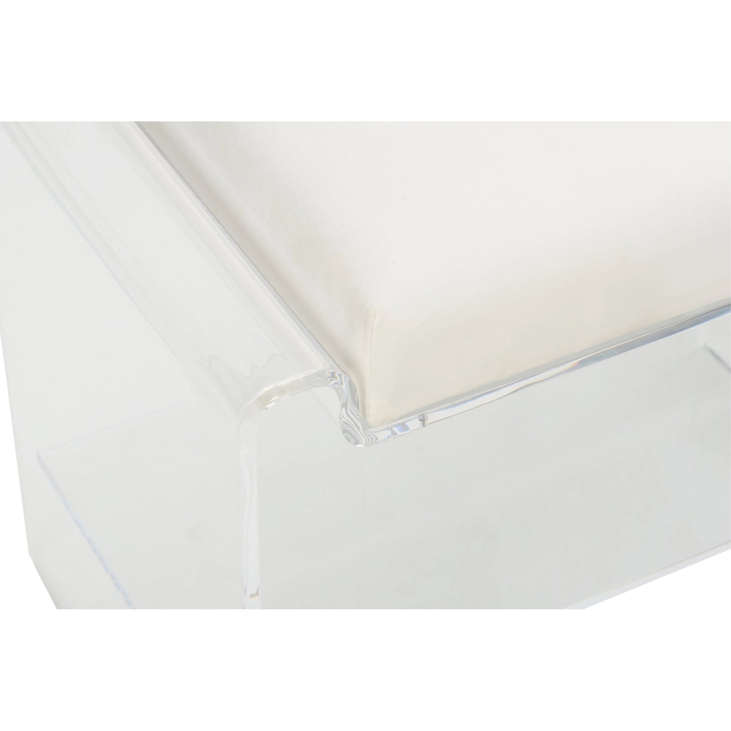 005 SI-2105741 | Closeup | Renee Acrylic Long Bench by Chelsea House in clear, cream. Made from acrylic/fabric in a modern style.