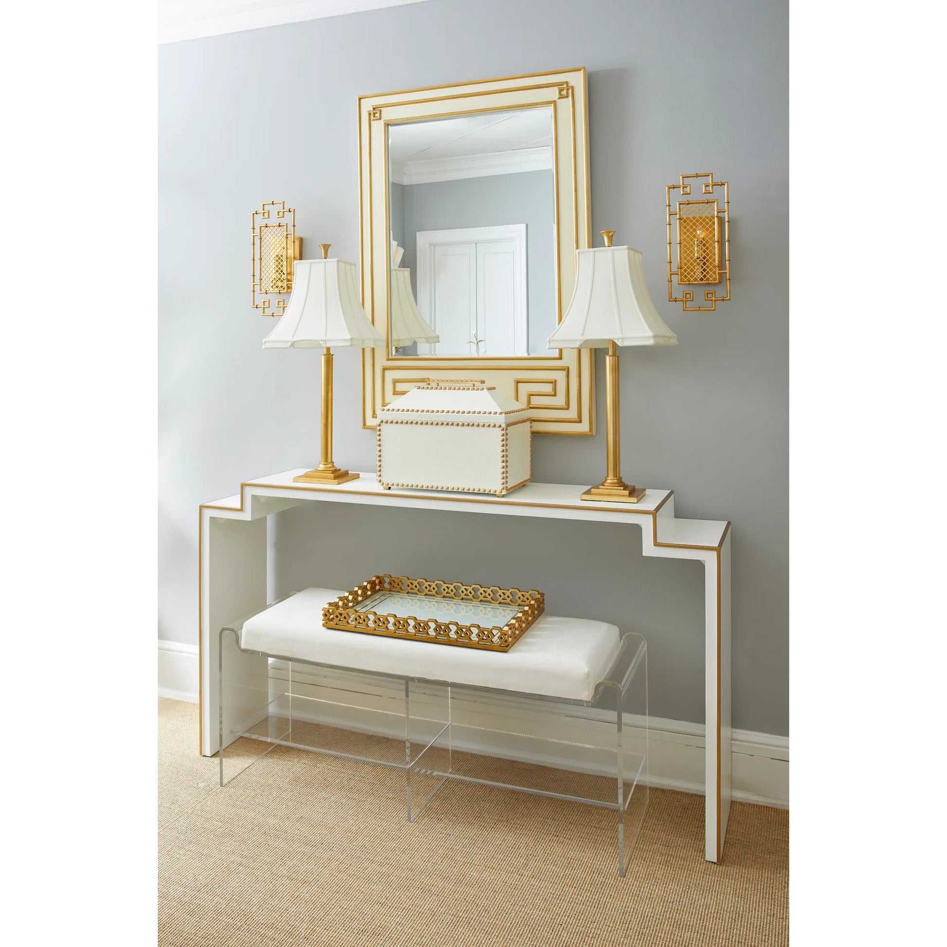 Renee Acrylic Long Bench by Chelsea House in clear, cream. Made from acrylic/fabric in a modern style.