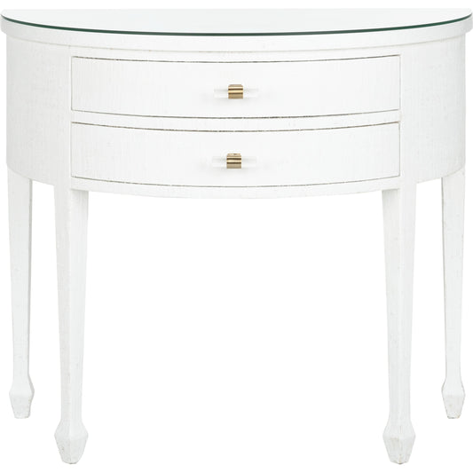 George III Demilune by Chelsea House in white, clear. Made from wood/saguran/glass in a modern style.
