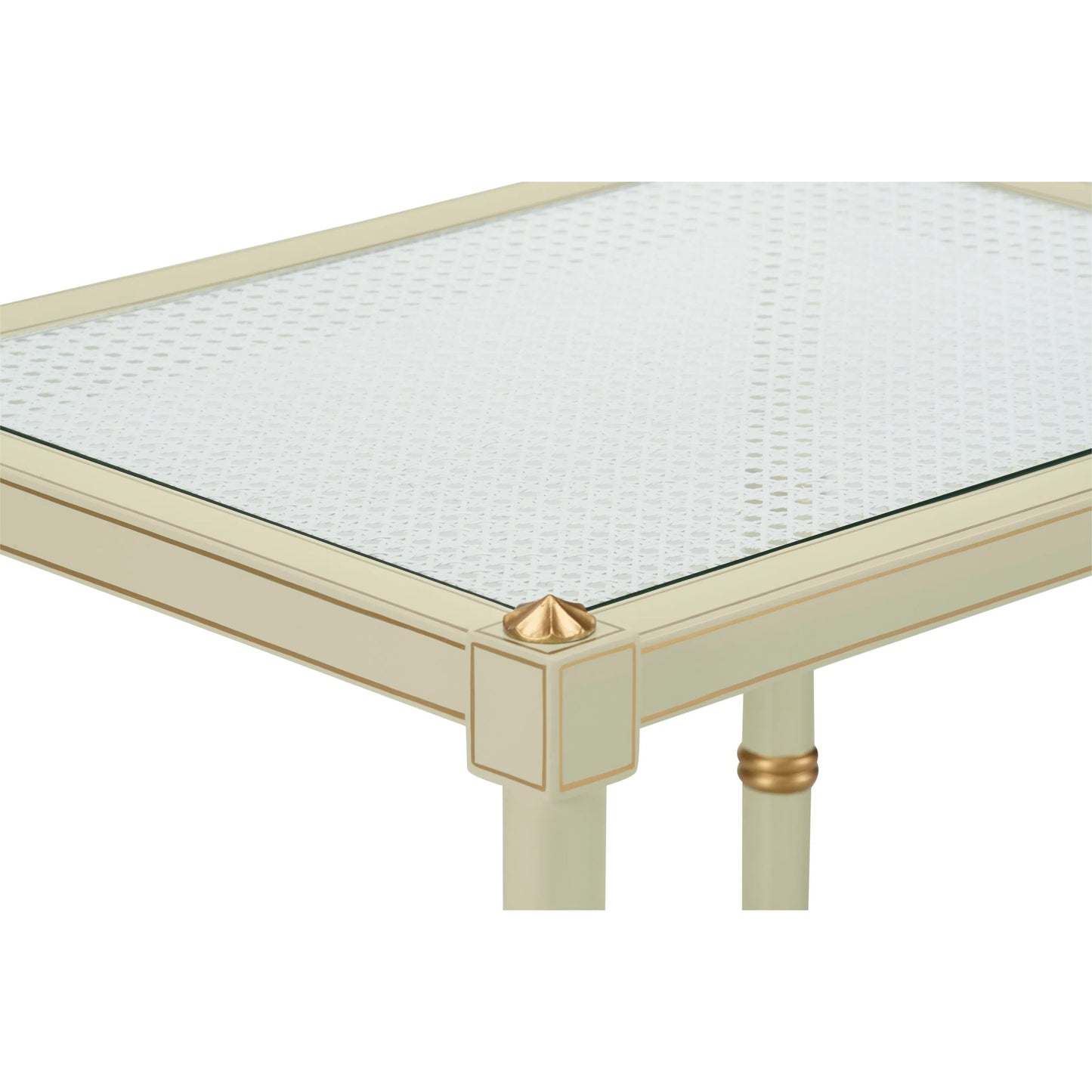 009 SI-2105773 | Closeup | Conner Cane End Table by Chelsea House. Made from poplar caned panels, glass top in a coastal style.