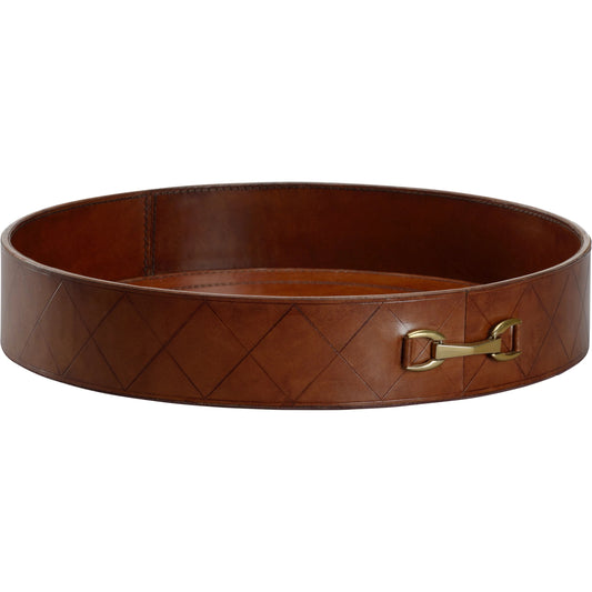 Leather Round Tray with Metal by Chelsea House in cognac. Made from unique in a traditional style.