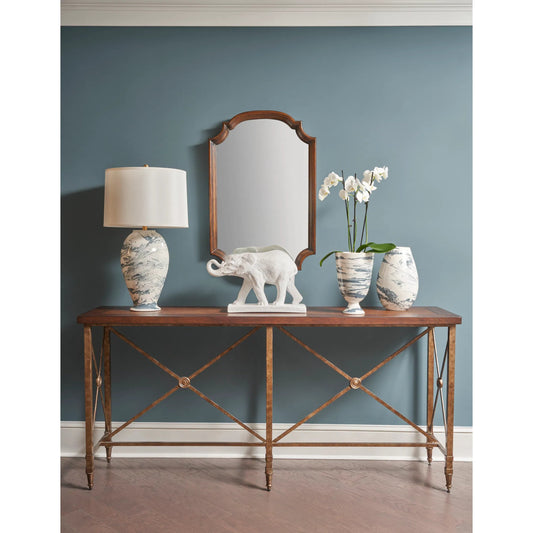 Grigio Footed Vase by Chelsea House in slate blue and white marbled glaze, gold leaf. Made from unique in a traditional style.