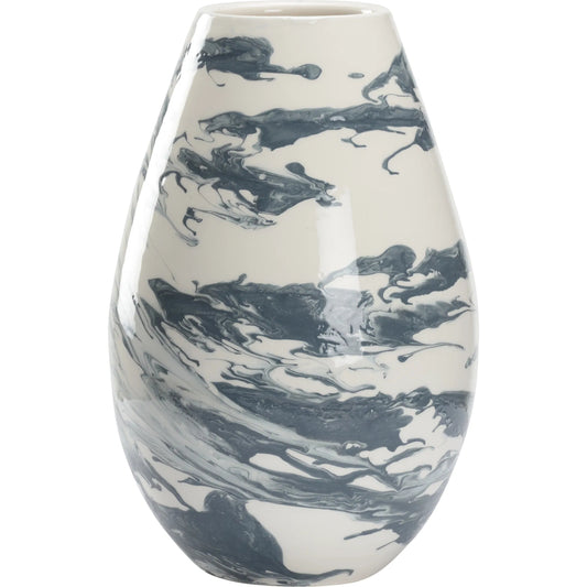 Grigio Vase by Chelsea House in slate blue and white marbled glaze, gold leaf. Made from unique in a traditional style.