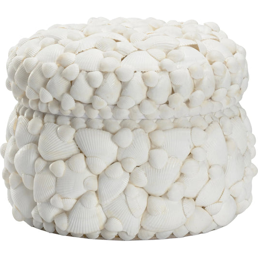 Round White Shell Box by Chelsea House in white. Made from unique in a coastal style.