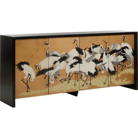 Crane Cabinet by Chelsea House in black, hand painted. Made from unique in a traditional style.