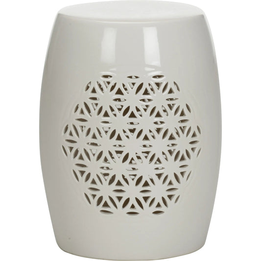 Flower of Life Garden Seat by Chelsea House in white, cream and white glaze. Made from unique in a traditional style.