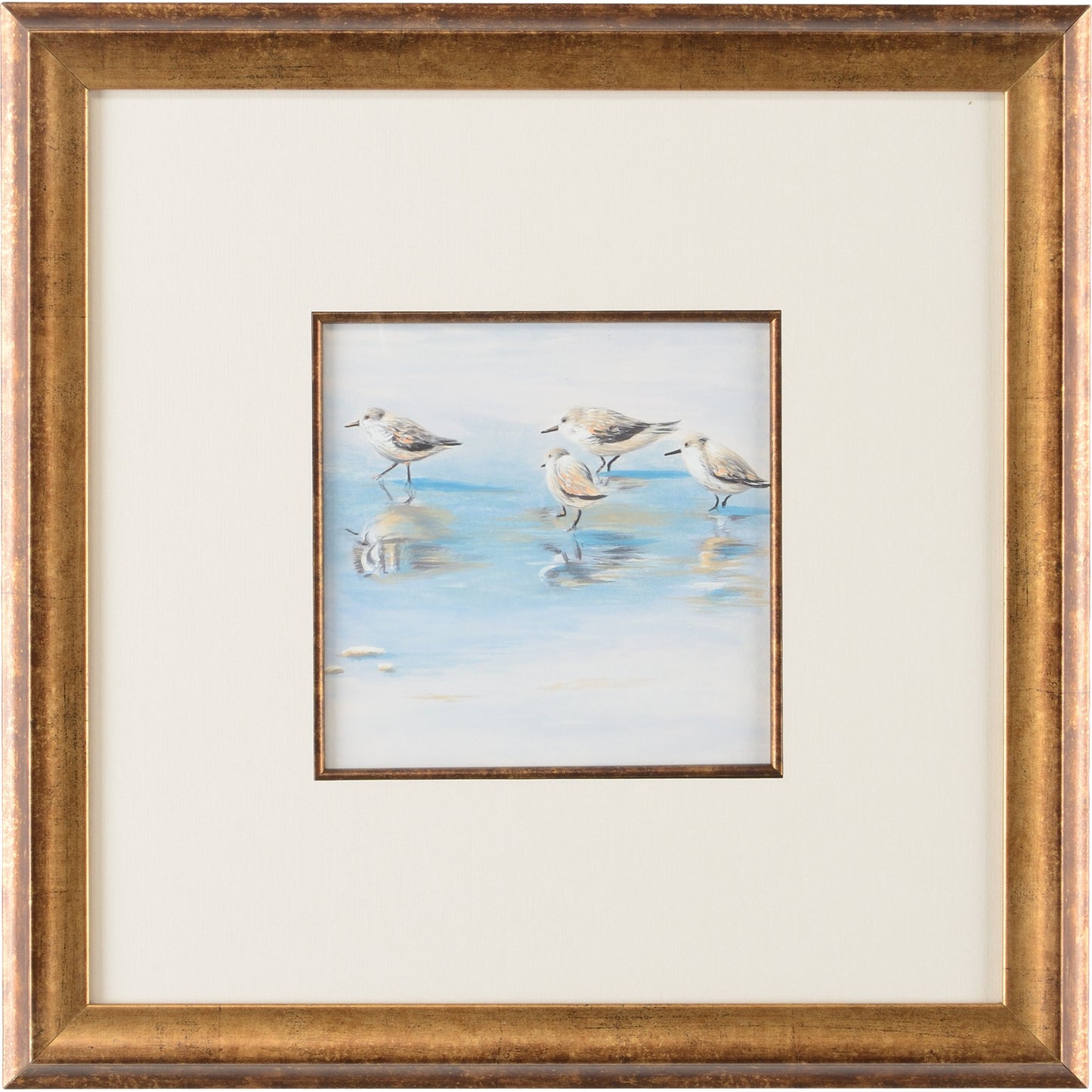 001 SR-383815 | Additional Silo | Sand Piper I by Chelsea House in white mat- antique gold fillet. Made from watercolor - antique gold frame in a coastal style.
