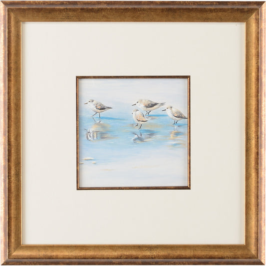 001 SR-383815 | Primary Silo | Sand Piper I by Chelsea House in white mat- antique gold fillet. Made from watercolor - antique gold frame in a coastal style.