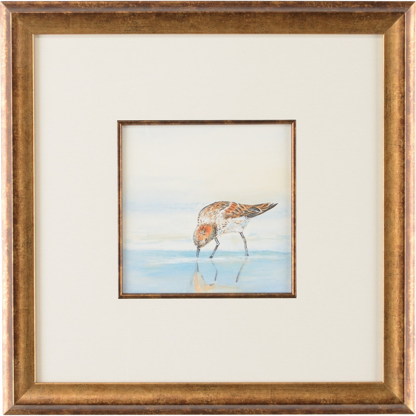 001 SR-383817 | Additional Silo | Sand Piper III by Chelsea House in white mat, antique gold fillet. Made from watercolor - antique gold frame in a coastal style.