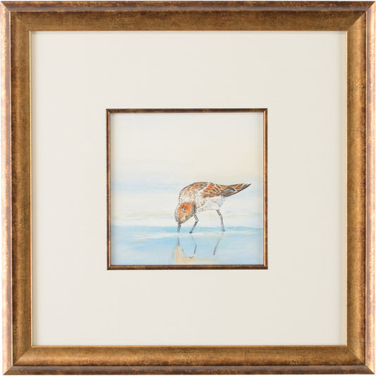 001 SR-383817 | Primary Silo | Sand Piper III by Chelsea House in white mat, antique gold fillet. Made from watercolor - antique gold frame in a coastal style.