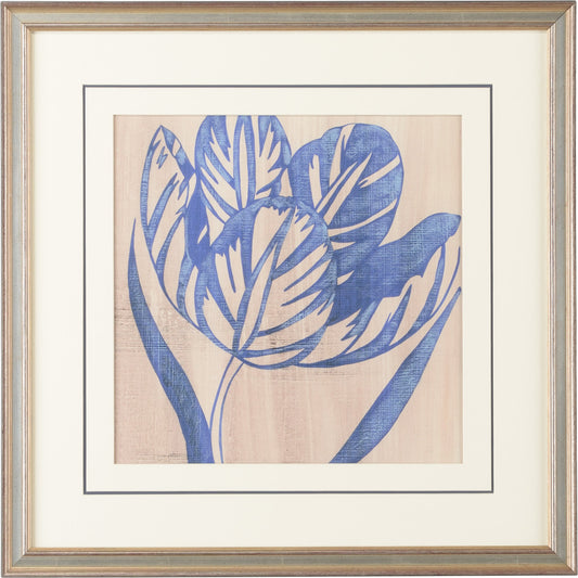 Indigo Tulip by Chelsea House in double mat. Made from giclee - silver leaf wood frame in a modern style.