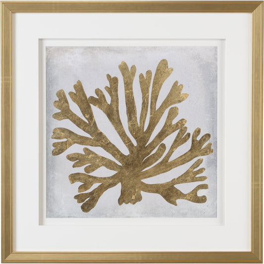 001 SR-382801 | Primary Silo | Gold Leaf Coral I by Chelsea House in giclee print - gold frame - double mat. Made from hand embellished gold leaf in a coastal style.