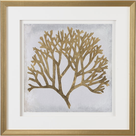 001 SR-382802 | Primary Silo | Gold Leaf Coral II by Chelsea House in giclee print - gold frame - double mat. Made from hand embellished gold leaf in a coastal style.