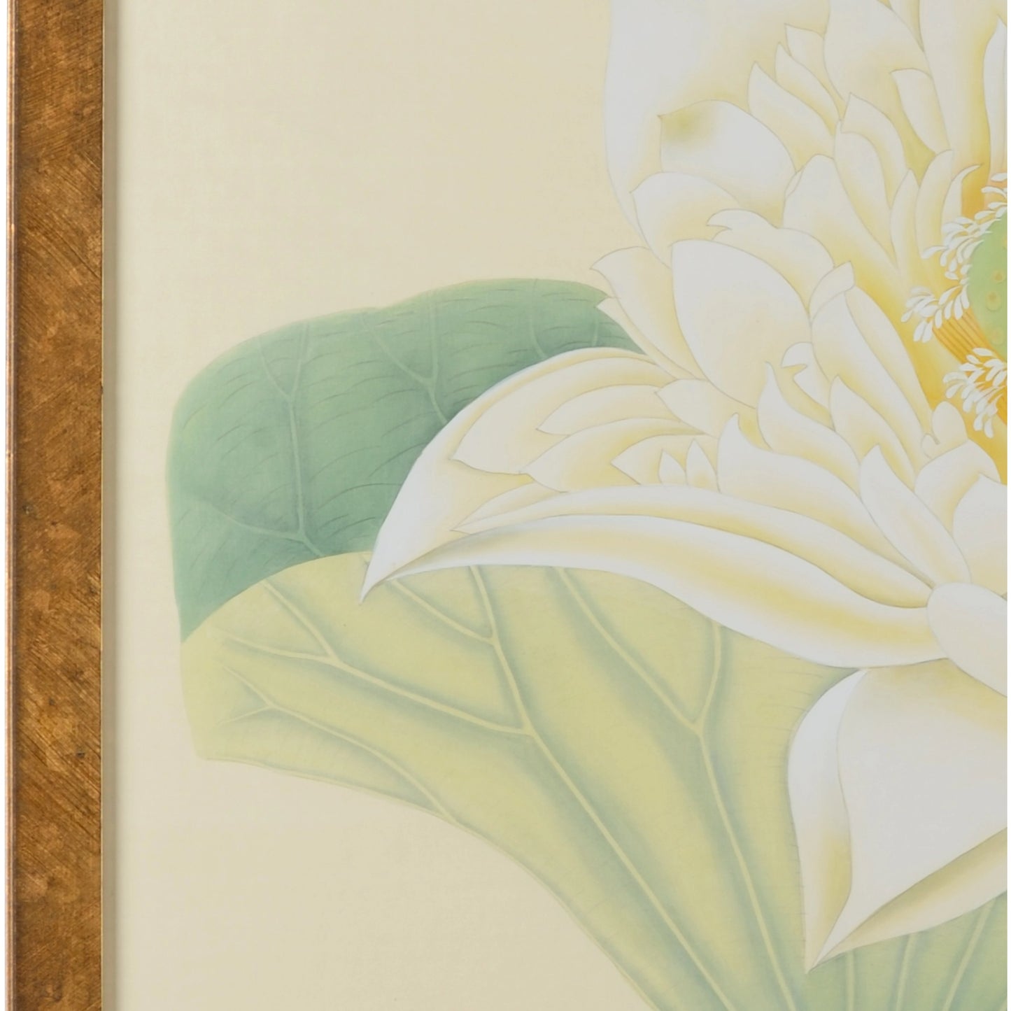 002 SR-383180 | Closeup | Lotus Panel by Chelsea House in gold. Made from hand painted silk in a transitional style.