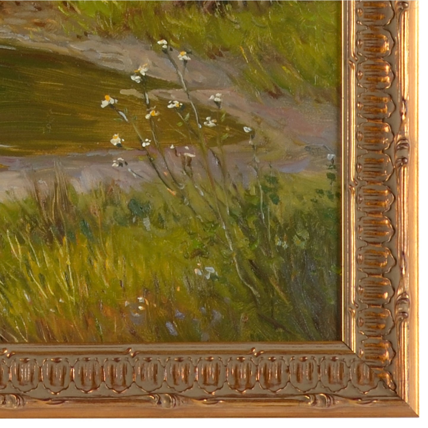 002 SR-384002 | Closeup | Stokesay Castle by Chelsea House in gold. Made from oil on canvas in a traditional style.