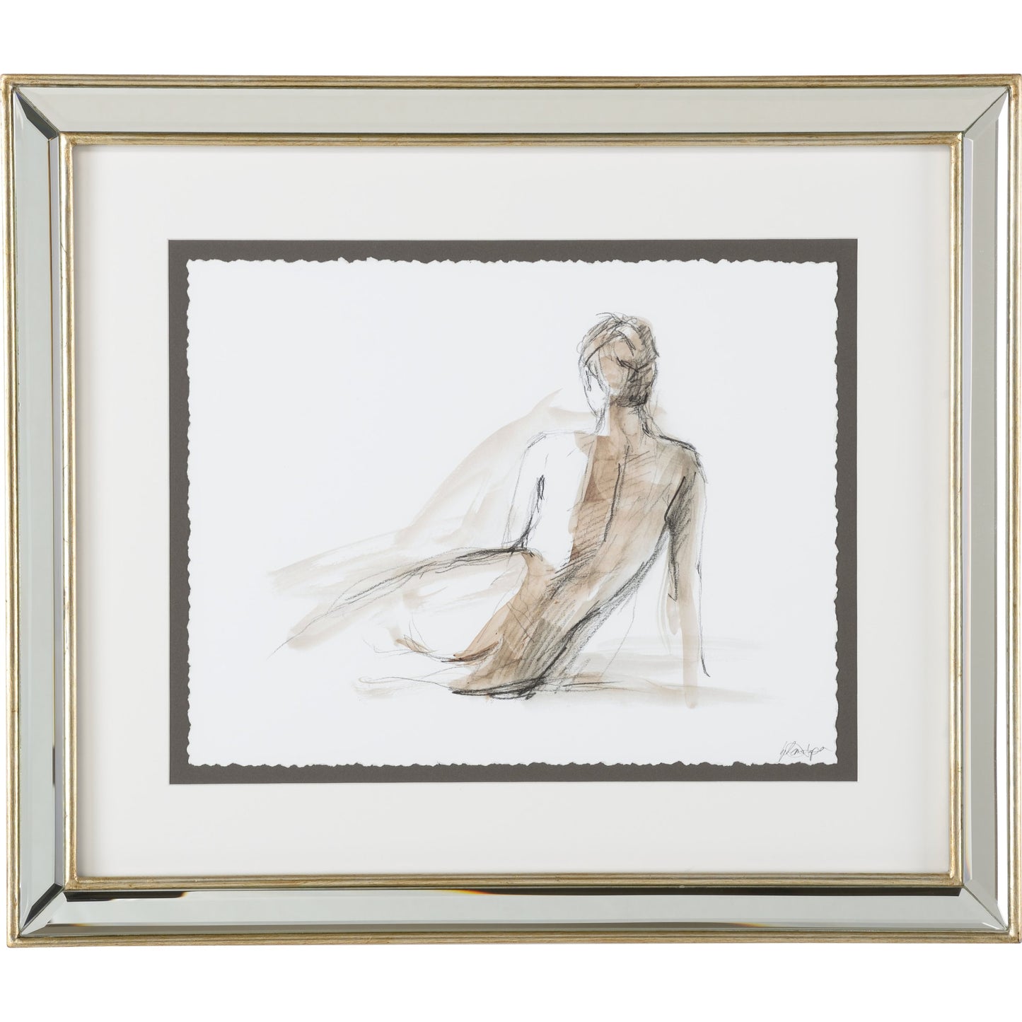 001 SR-382737 | Primary Silo | Gestural Figure Study I by Chelsea House in framed, glass. Made from giclee with deckled edge in a transitional style.