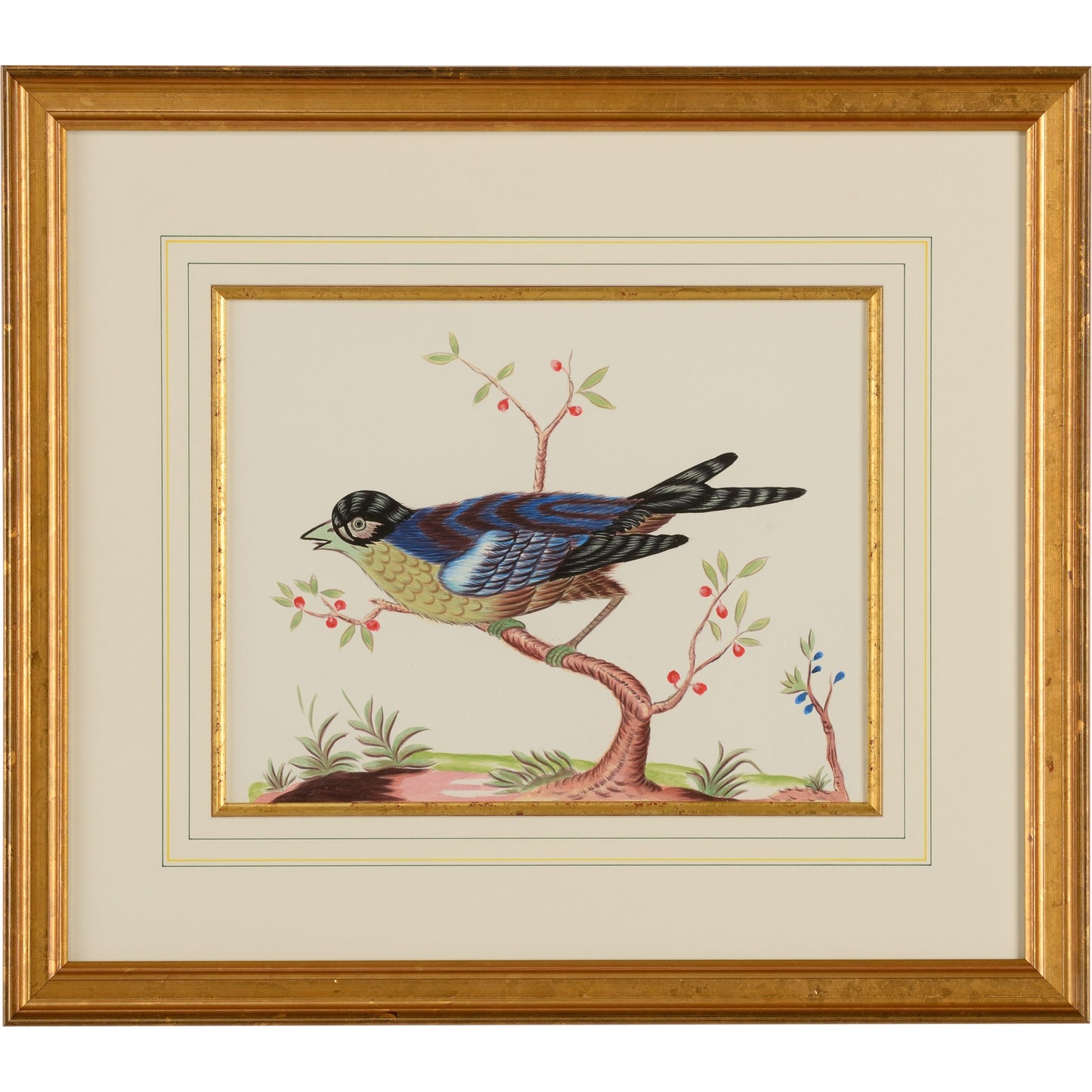 001 SR-382059 | Additional Silo | Blue Bird by Chelsea House in gold frame and fillet. Made from water color on paper in a traditional style.