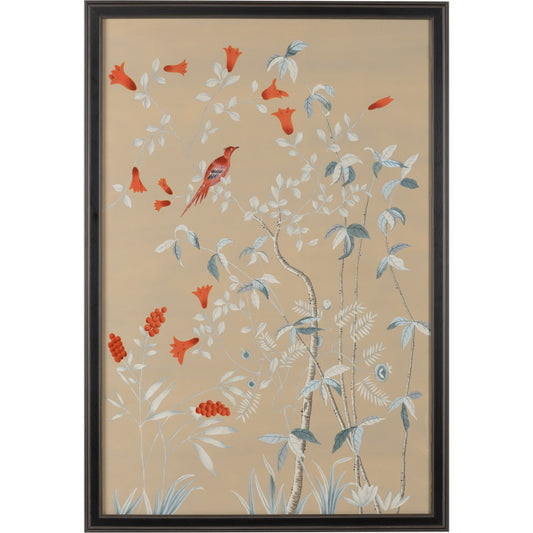 Buckhead Red Panel II by Chelsea House in framed, glass. Made from watercolor on silk in a traditional style.