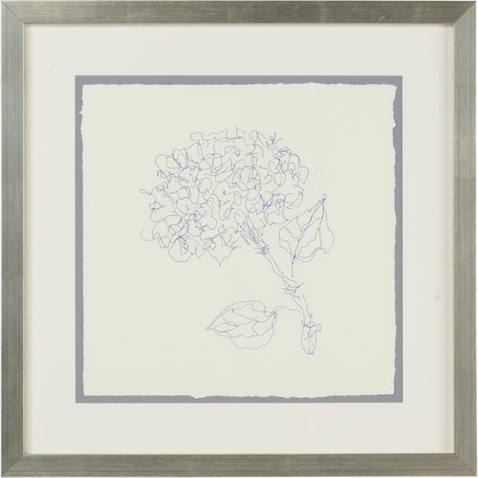 Pen and Ink Floral-Hydrangea by Chelsea House in on watercolor paper. Made from hand drawn ink in a modern style.
