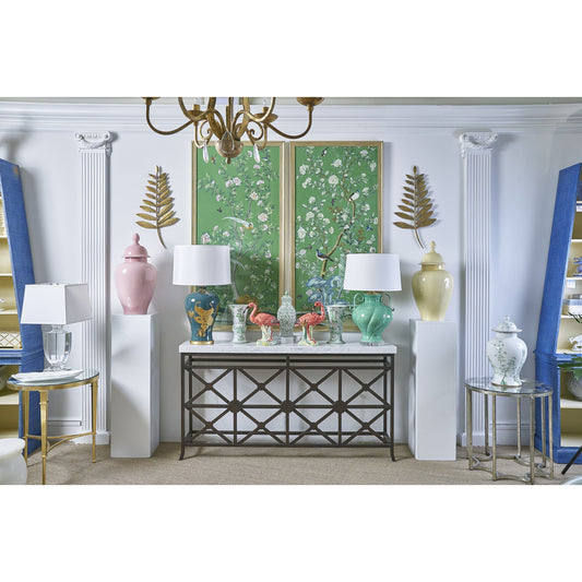 Regent Park in Green I by Chelsea House in framed, glass. Made from watercolor on silk in a eclectic & global style.