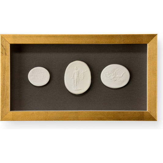 001 SR-836945 | Primary Silo | Intaglio Shadowbox II by Chelsea House in gold. Made from plaster intaglios in a transitional style.