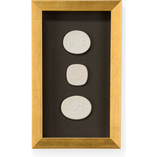 Intaglio Shadowbox IV by Chelsea House in gold. Made from plaster intaglios in a transitional style.