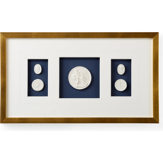 001 SI-2106056 | Primary Silo | Intaglios on Navy VII by Chelsea House. Made from plaster intaglios in shadow box in a modern style.