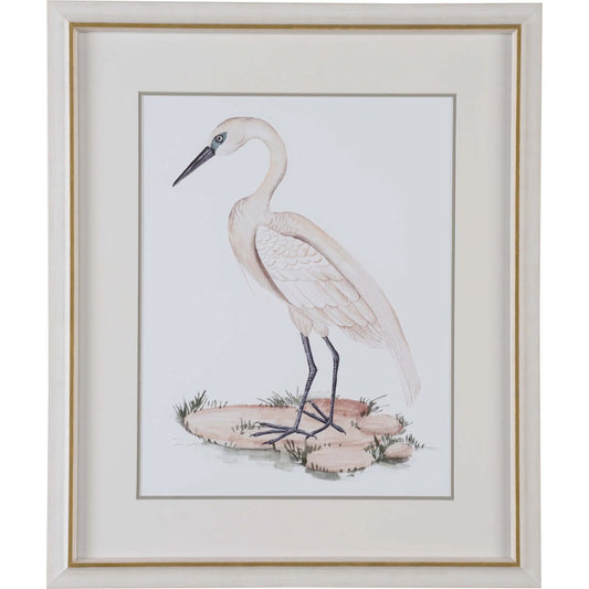 A White Heron I by Chelsea House in white, cream and giclee print. Made from unique in a coastal style.