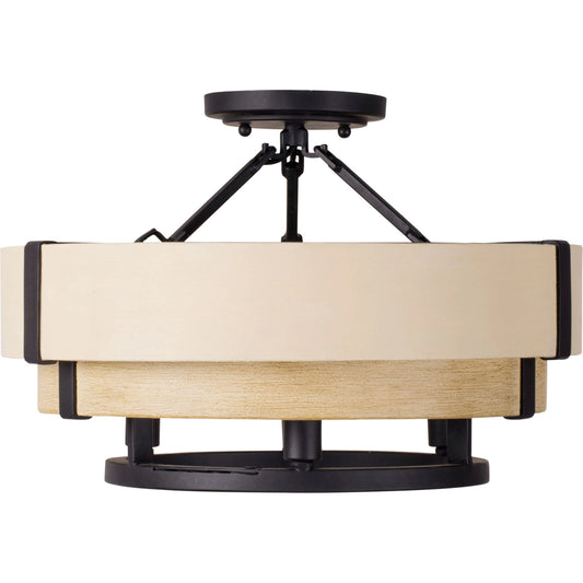 001 SI-2025816 | Primary Silo | Blonde Moment Semi-Flush by Varaluz in matte black/honey/medium oak. Made from unique in a modern style.