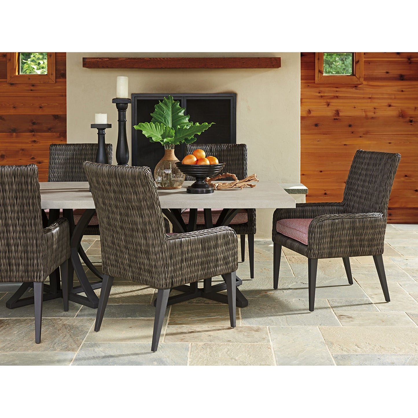 003 SR-836577 | Lifestyle | Cypress Point Ocean Terrace Arm Dining Chair by Tommy Bahama Outdoor. Made from unique in a coastal style.