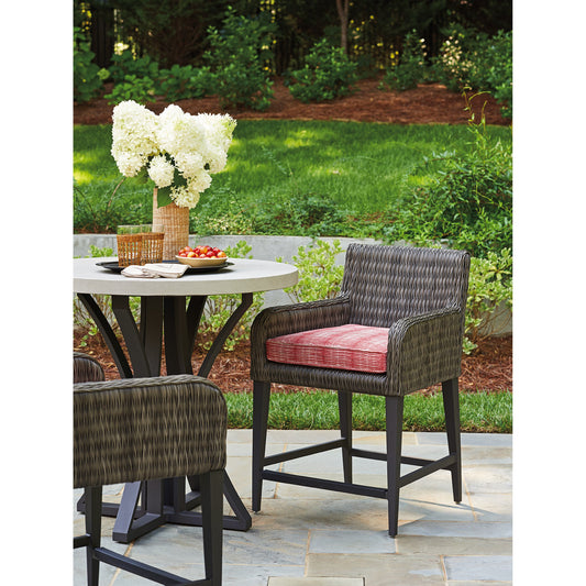 Cypress Point Ocean Terrace Counter Stool by Tommy Bahama Outdoor in coral red. Made from unique in a coastal style.