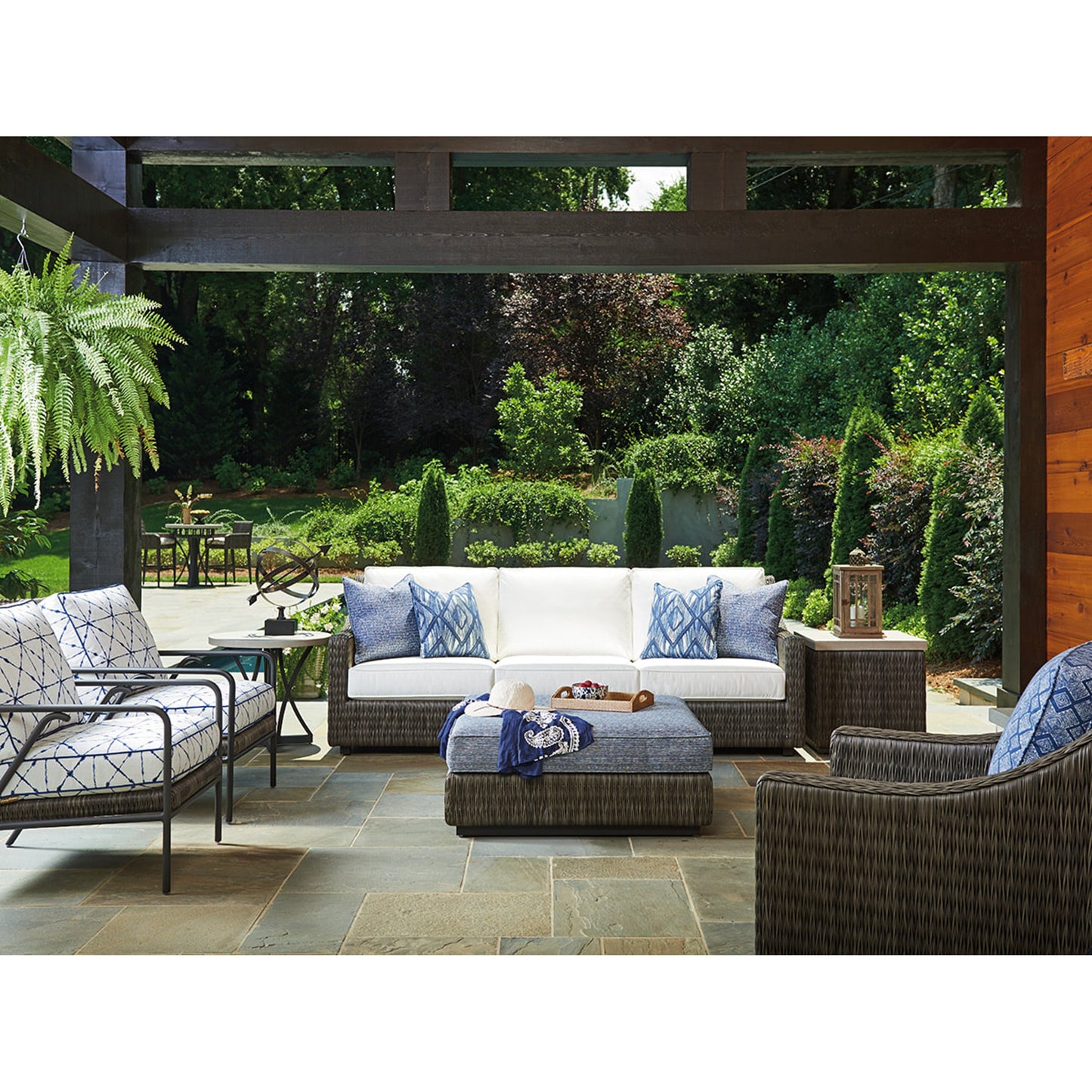 005 SR-836676 | Lifestyle | Cypress Point Ocean Terrace Long Sofa by Tommy Bahama Outdoor in blue. Made from unique in a coastal style.