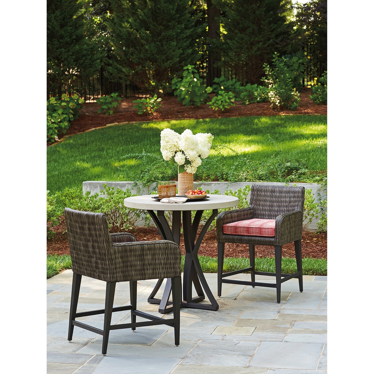 004 SR-836628 | Lifestyle | Cypress Point Ocean Terrace Counter Stool by Tommy Bahama Outdoor in coral red. Made from unique in a coastal style.