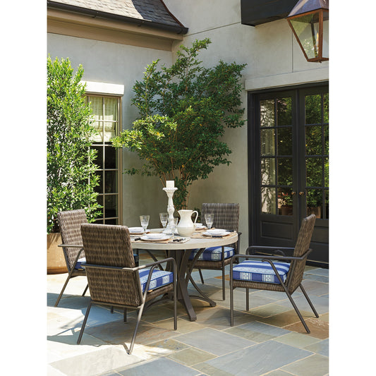 Cypress Point Ocean Terrace Round Dining Table With Weatherstone Top by Tommy Bahama Outdoor in limestone. Made from unique in a modern style.