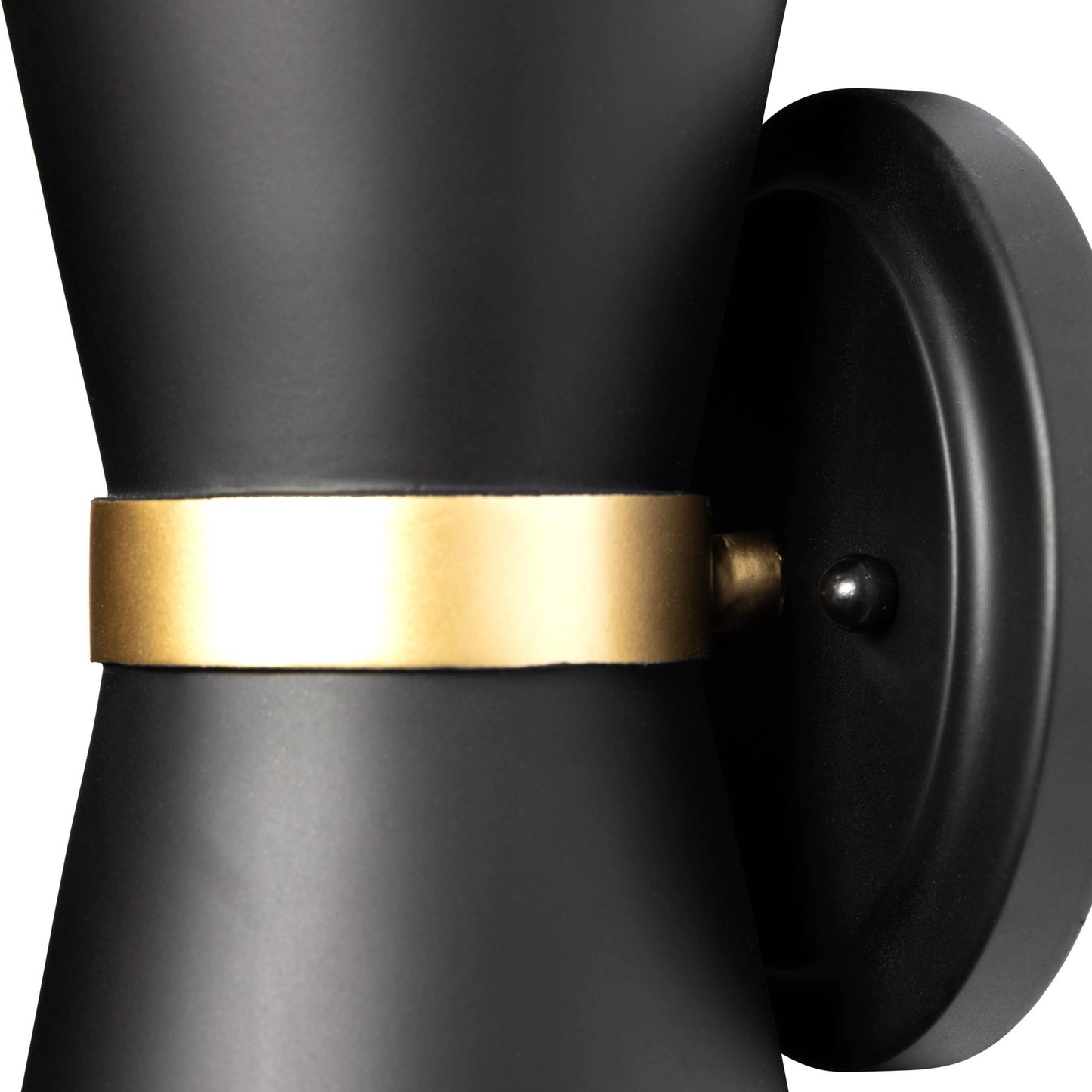 002 SI-2025852 | Closeup | Mad Hatter Sconce by Varaluz in matte black/french gold. Made from unique in a modern style.