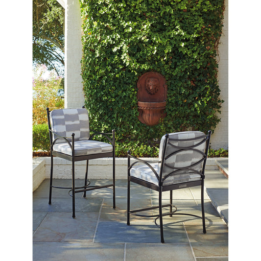 Pavlova Bar Stool by Tommy Bahama Outdoor in grey and graphite. Made from unique in a transitional style.