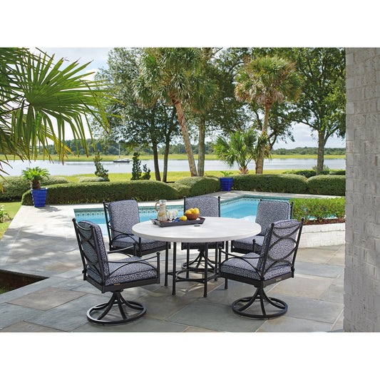 Pavlova Round Dining Table by Tommy Bahama Outdoor in textured graphic white. Made from unique in a transitional style.
