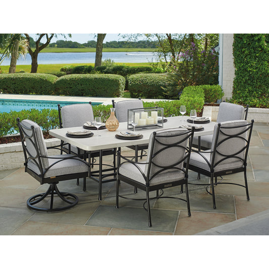 Pavlova Rectangular Dining Table by Tommy Bahama Outdoor in textured graphic white. Made from unique in a modern style.