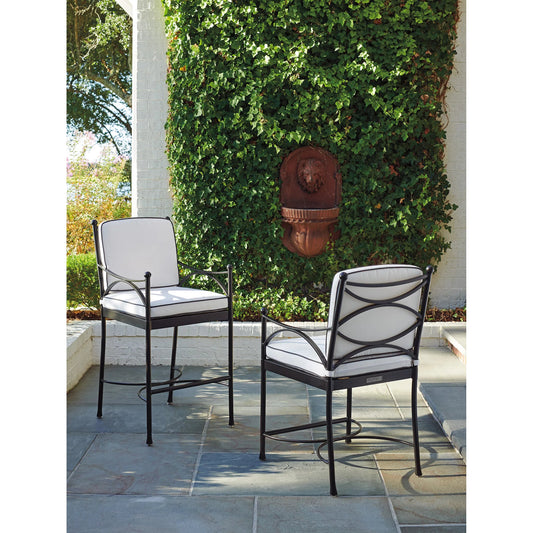 Pavlova Counter Stool by Tommy Bahama Outdoor in white and graphite. Made from aluminum, fabric in a transitional style.