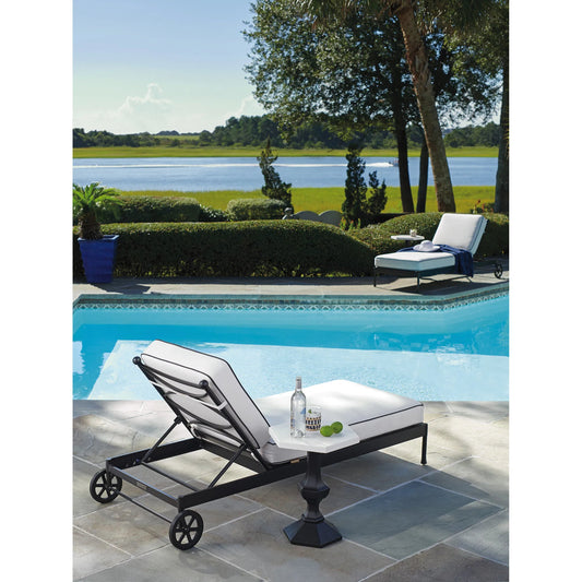 Pavlova Chaise Lounge by Tommy Bahama Outdoor in white and graphite. Made from aluminum, fabric in a unique style.