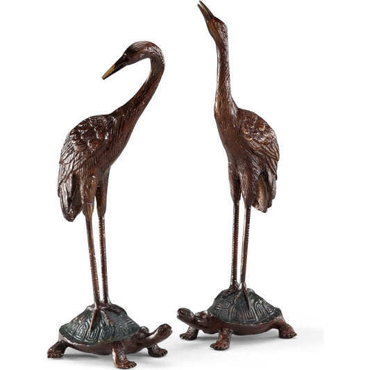 001 SR-386607 | Primary Silo | Turtle Back Cranes (Set of 2) by Wildwood in oxidized antique bronze. Made from lost wax cast brass in a rustic style.