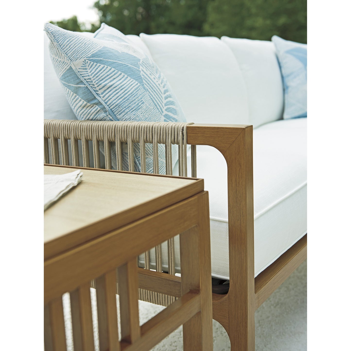 003 SR-836792 | Additional Silo | St. Tropez Sofa by Tommy Bahama Outdoor in white and natural teak. Made from unique in a coastal style.