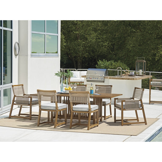 Cypress Point Ocean Terrace Arm Dining Chair St Tropez Cushion by Tommy Bahama Outdoor in blue. Made from unique in a coastal style.