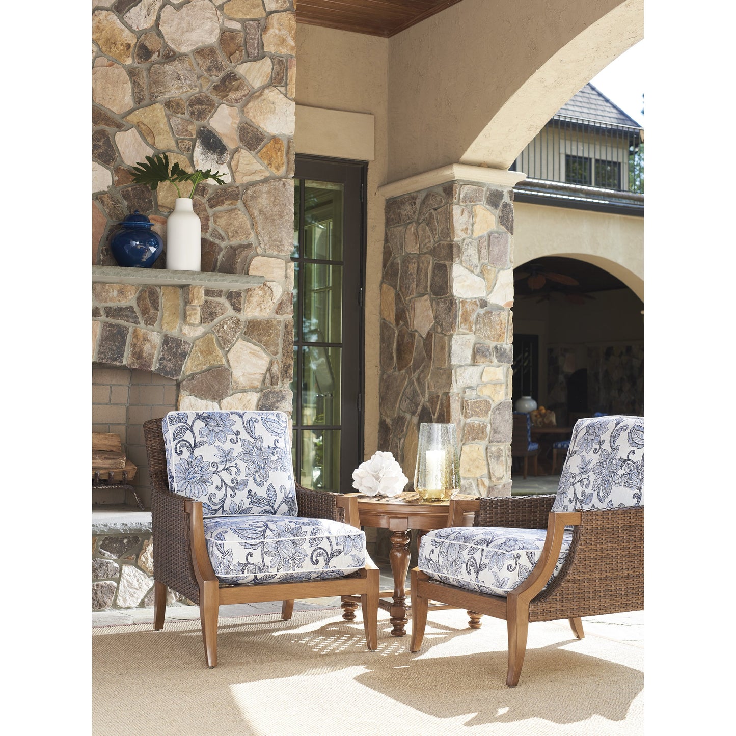003 SR-836223 | Lifestyle | Lounge Chair by Tommy Bahama Home in blue floral. Made from unique in a coastal style.