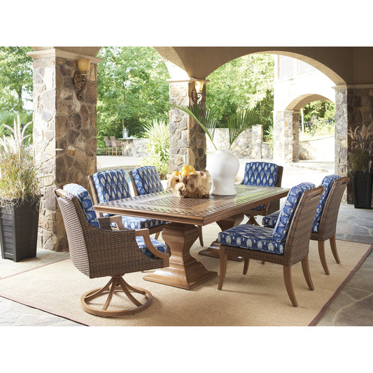 Harbor Isle Swivel Rocker Arm Dining Chair by Tommy Bahama Outdoor in blue. Made from unique in a coastal style.