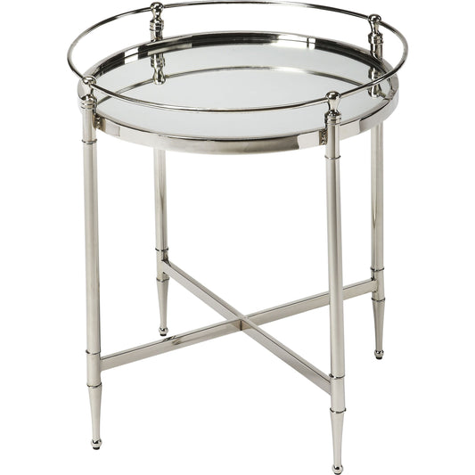 Crosby Metal & Mirror End Table by Butler Specialty Company in silver and butler loft. Made from stainless steel, glass, mirror, mdf in a modern style.