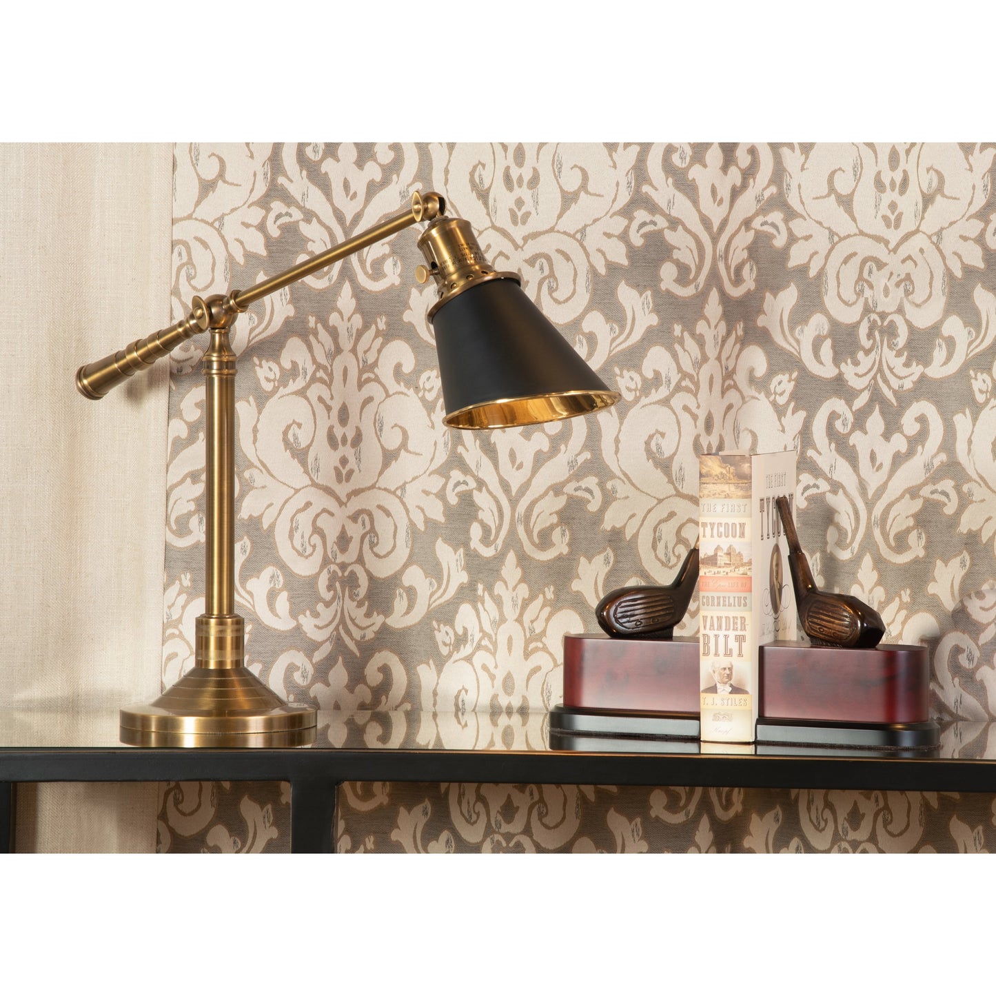 003 SR-385248 | Lifestyle | Driver Bookends (Set of 2) by Wildwood in antique patina, brown, black. Made from antique patina on cast brass in a modern style.