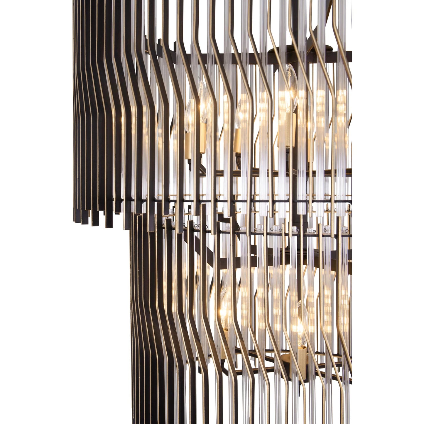 008 SI-2445114 | Closeup | Park Row 2-Tier Chandelier by Varaluz in matte black, french gold. Made from unique in a modern style.